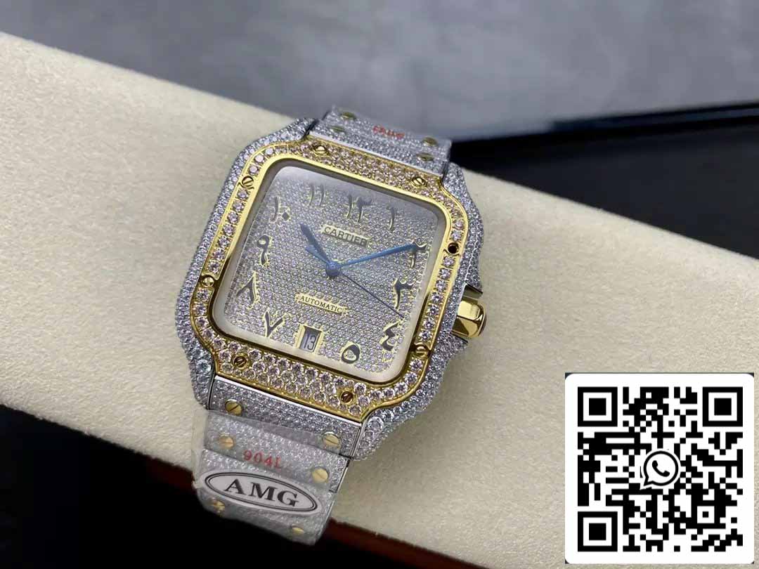 Santos De Cartier Diamond Numeric Dial Yellow Gold 1:1 Best Edition AMG Factory Swarovski Stone