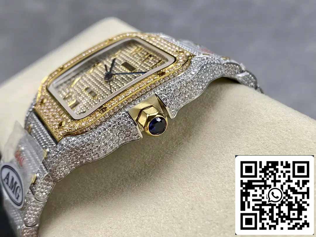 Santos De Cartier Diamond Numeric Dial Yellow Gold 1:1 Best Edition AMG Factory Swarovski Stone