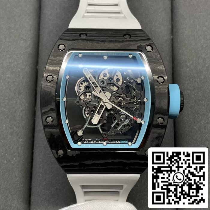 RICHARD MILLE RM055 NTPT Fibra de Carbono 1:1 Mejor Edición BBR Factory [V3] Correa de Caucho Blanca