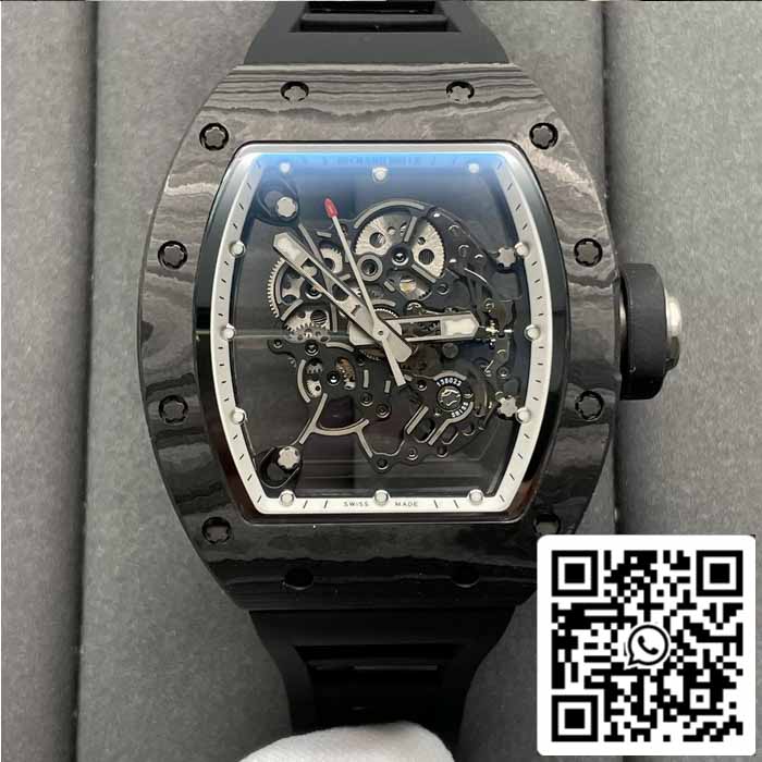 RICHARD MILLE RM055 NTPT Fibra de Carbono 1:1 Mejor Edición BBR Factory [V3] Correa de Caucho Negra