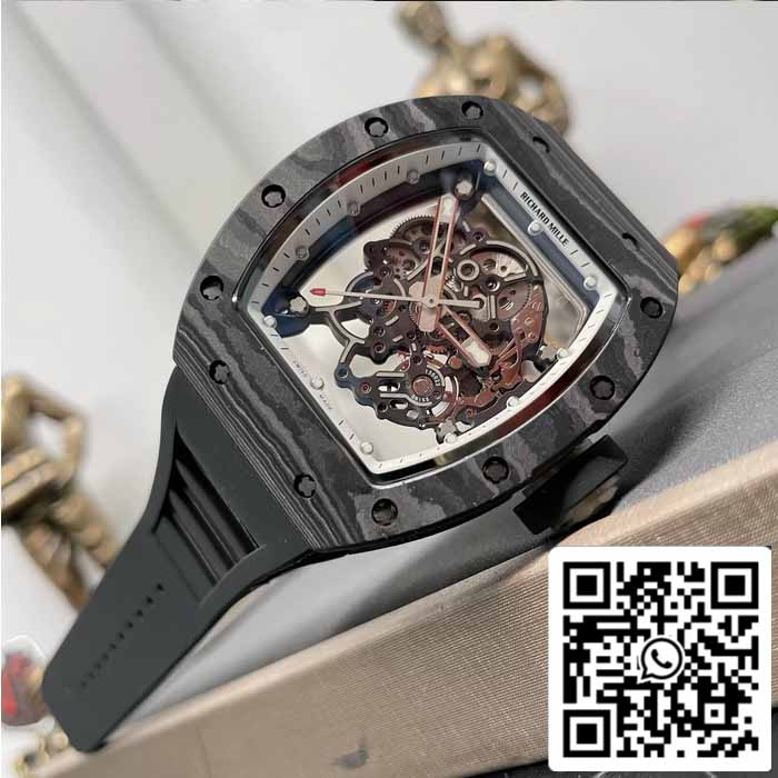 RICHARD MILLE RM055 NTPT Fibra de Carbono 1:1 Mejor Edición BBR Factory [V3] Correa de Caucho Negra