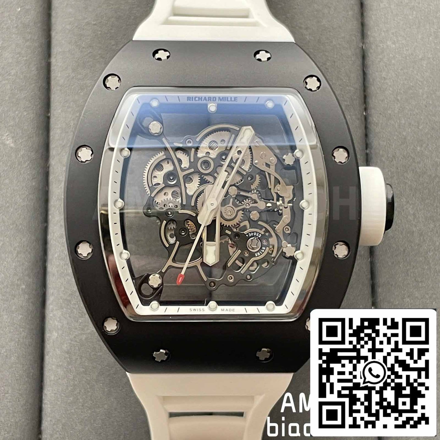 BBR Factory [V3] RICHARD MILLE  RM055 RM-055 Black Ceramic Case White Rubber Strap