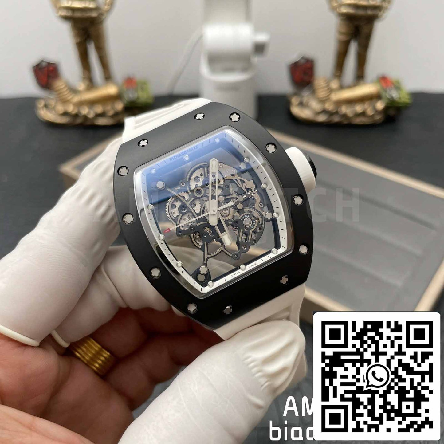 BBR Factory [V3] RICHARD MILLE  RM055 RM-055 Black Ceramic Case White Rubber Strap