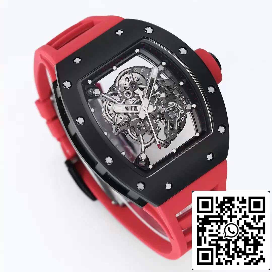 BBR Factory [V3] RICHARD MILLE RM055 RM-055 Cassa in ceramica nera Cinturino in caucciù rosso 