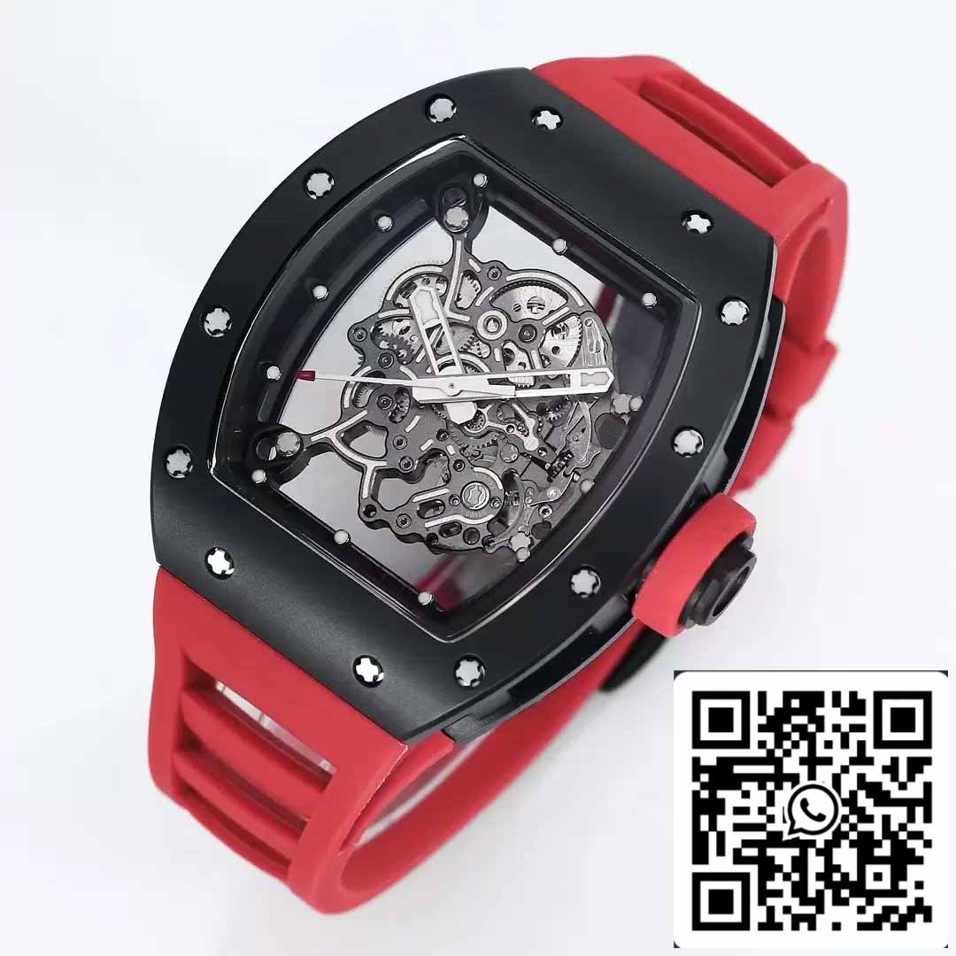 BBR Factory [V3] RICHARD MILLE RM055 RM-055 Cassa in ceramica nera Cinturino in caucciù rosso 