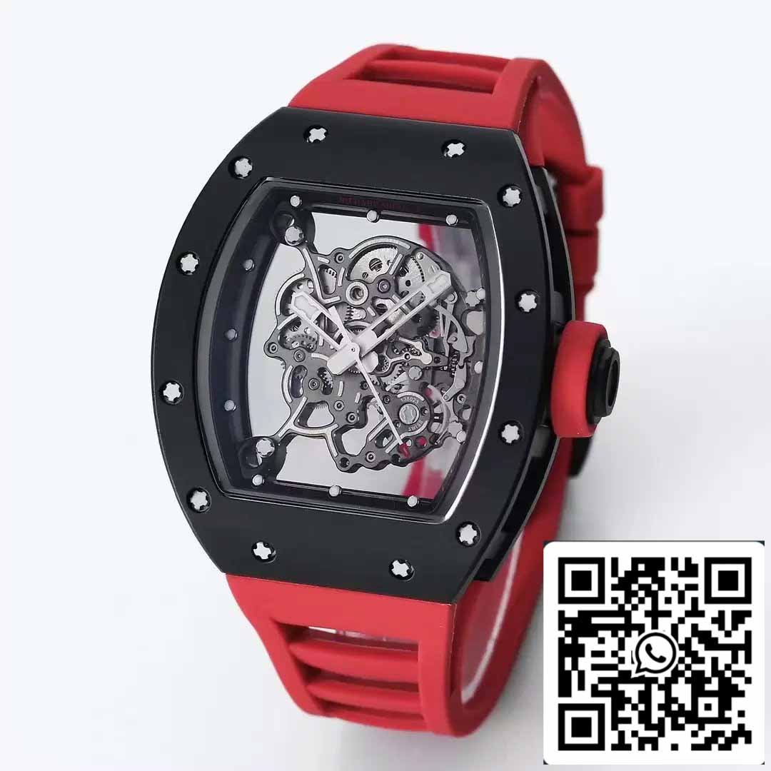 BBR Factory [V3] RICHARD MILLE RM055 RM-055 Cassa in ceramica nera Cinturino in caucciù rosso 