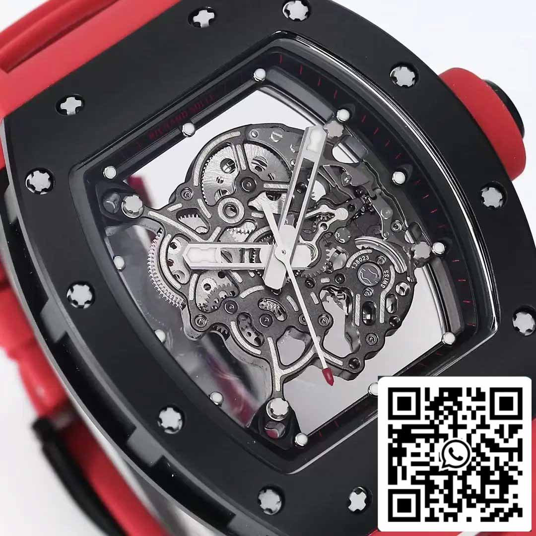 BBR Factory [V3] RICHARD MILLE RM055 RM-055 Cassa in ceramica nera Cinturino in caucciù rosso 