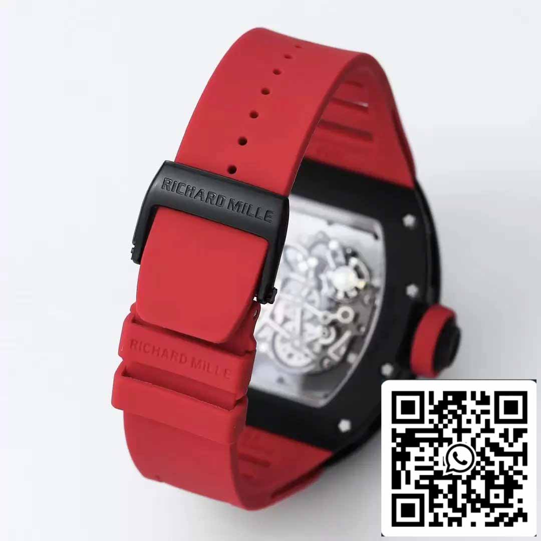 BBR Factory [V3] RICHARD MILLE RM055 RM-055 Cassa in ceramica nera Cinturino in caucciù rosso 