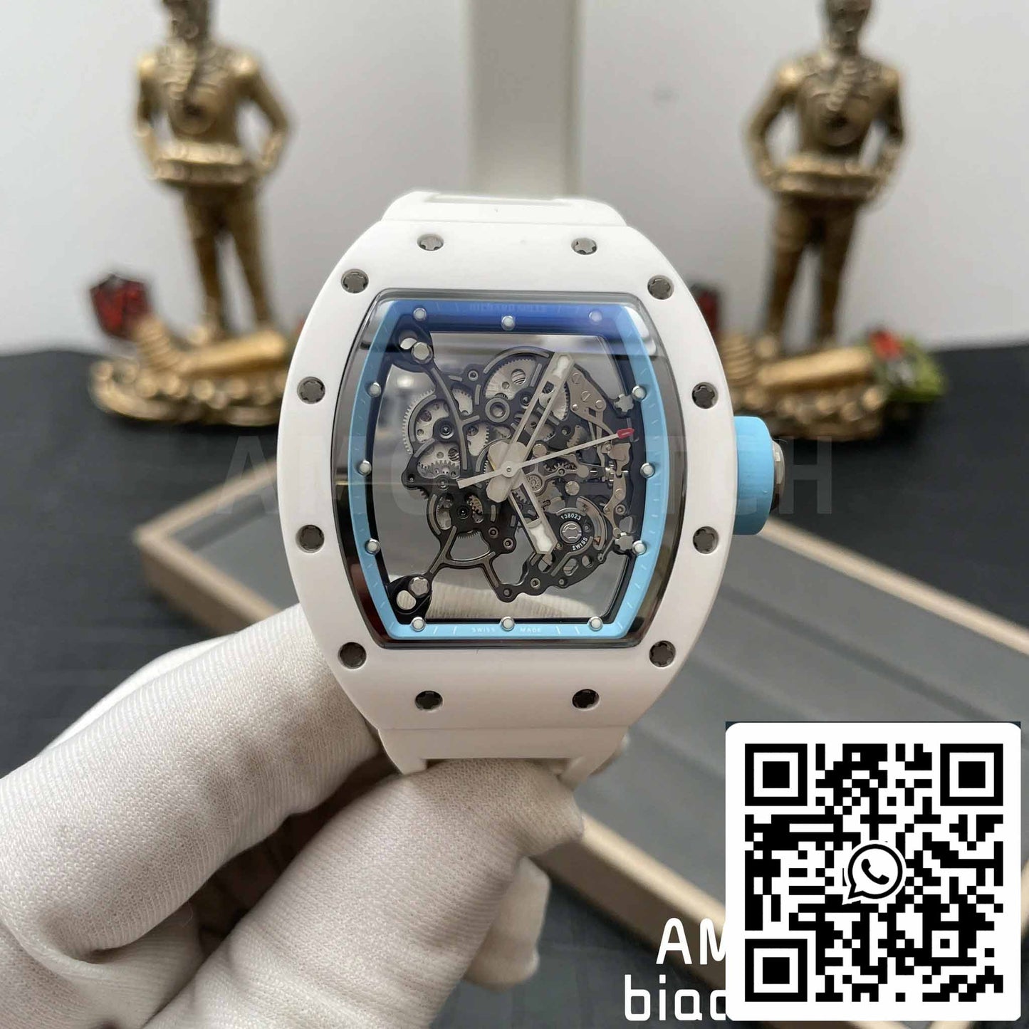 RICHARD MILLE  RM055 White Ceramic case 1:1 Best Edition BBR Factory [V3] White Rubber Strap