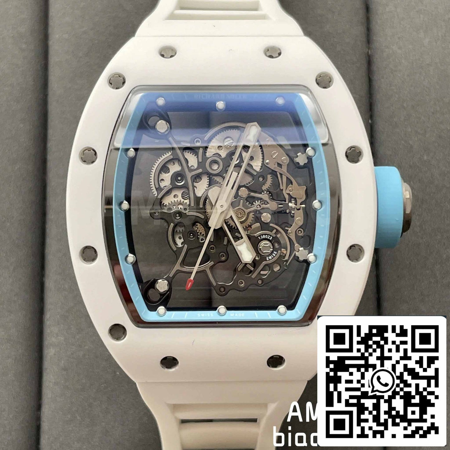 RICHARD MILLE RM055 Cassa in ceramica bianca 1:1 Best Edition BBR Factory [V3] Cinturino in caucciù bianco 