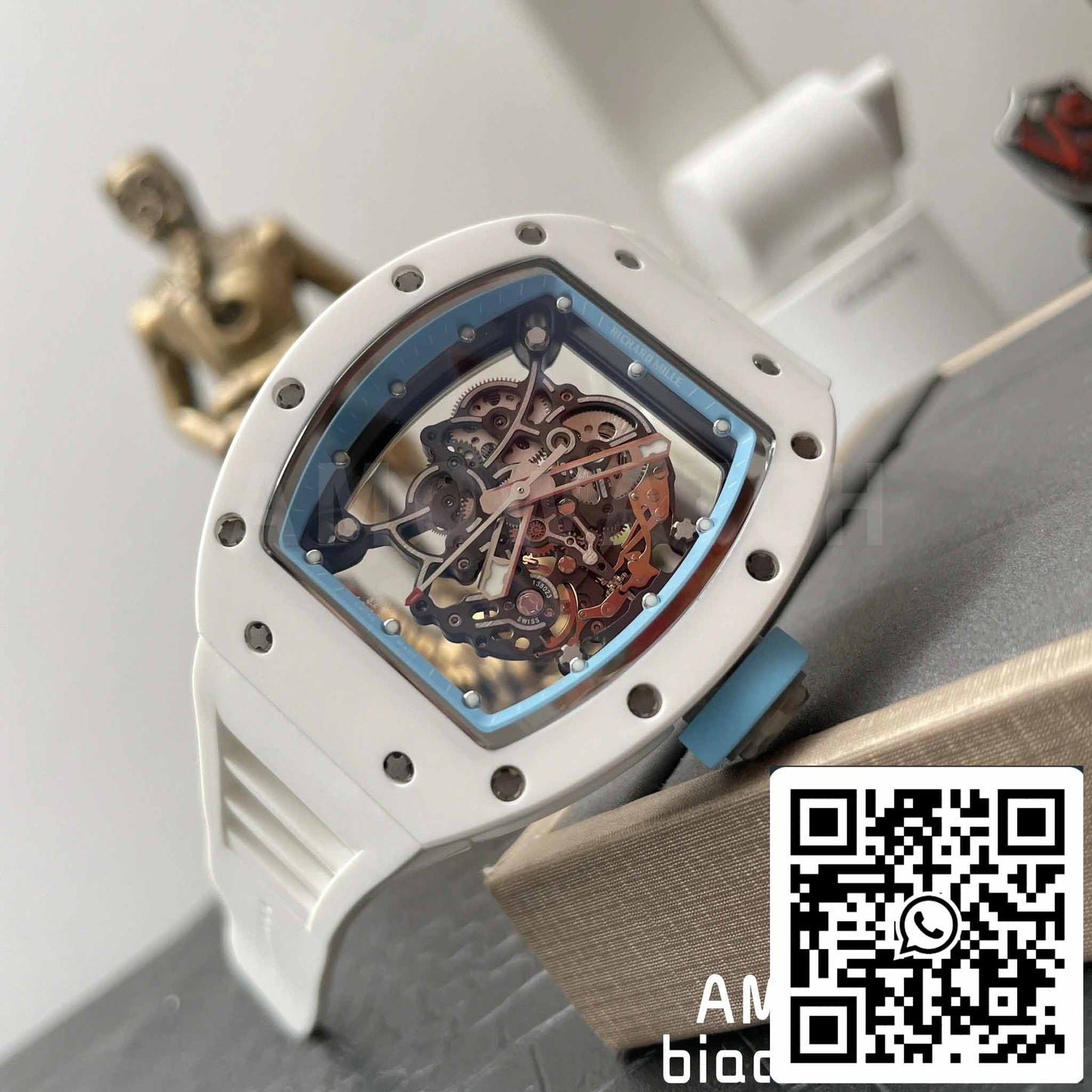 RICHARD MILLE  RM055 White Ceramic case 1:1 Best Edition BBR Factory [V3] White Rubber Strap