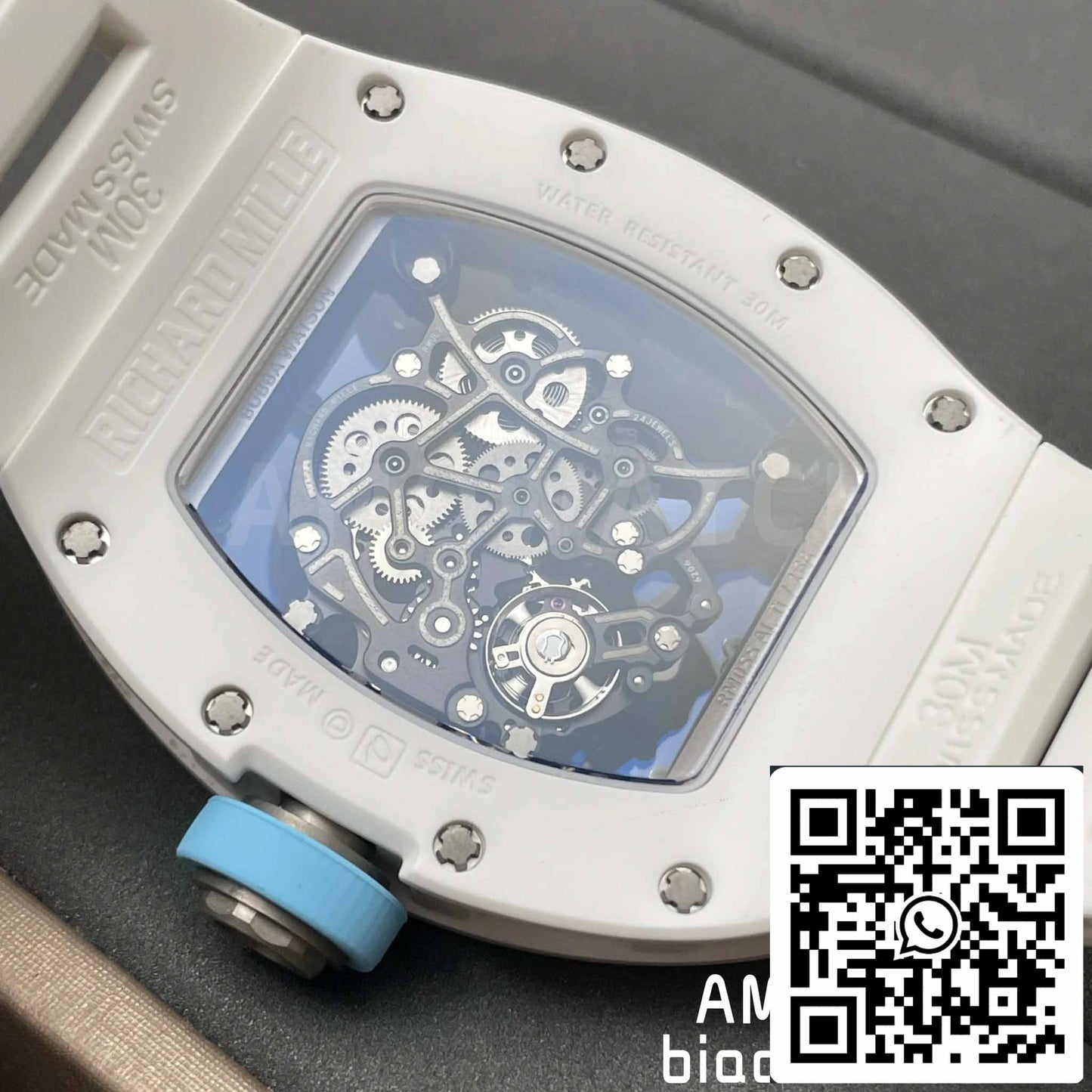 RICHARD MILLE RM055 Cassa in ceramica bianca 1:1 Best Edition BBR Factory [V3] Cinturino in caucciù bianco 