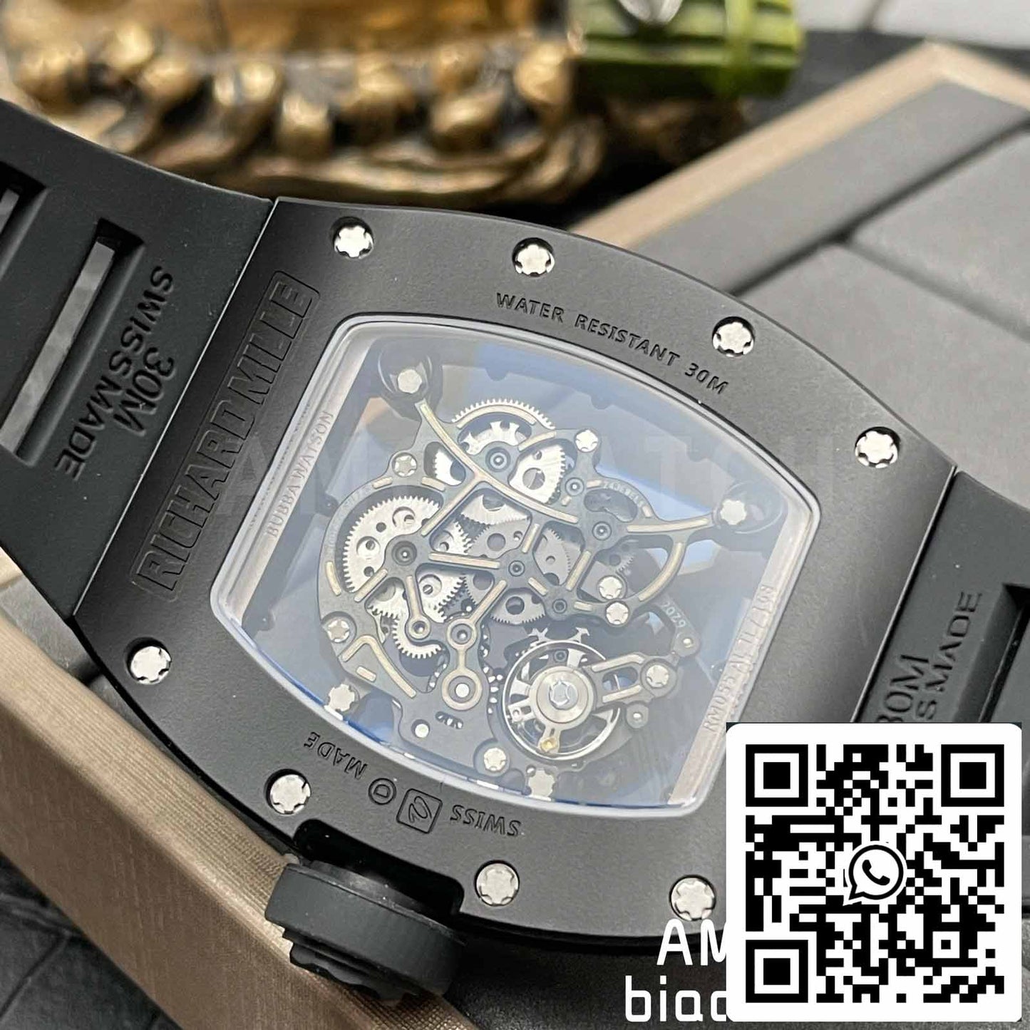 BBR Factory [V3] RICHARD MILLE RM055 RM-055 Cassa in ceramica nera Cinturino in caucciù nero 