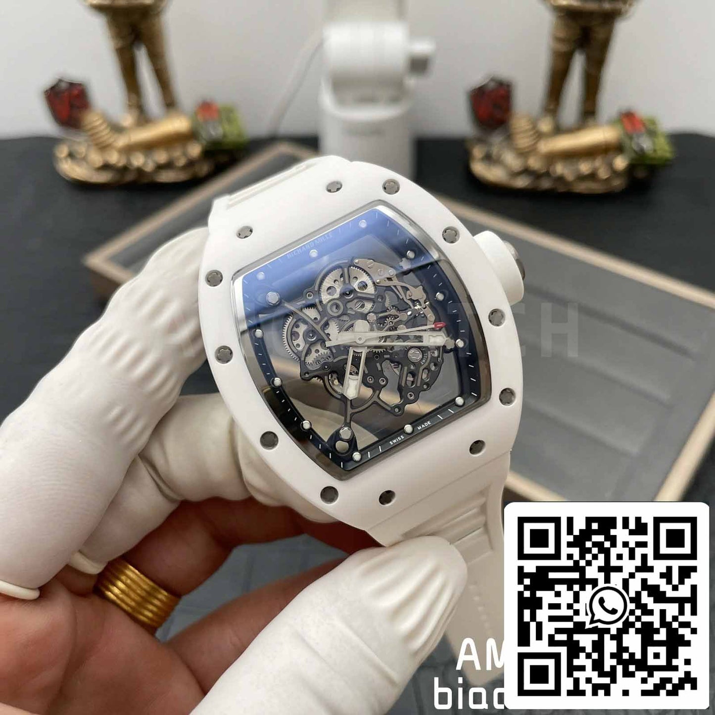 RICHARD MILLE RM055 Cassa in ceramica bianca 1:1 Best Edition BBR Factory [V3] Cinturino in caucciù 