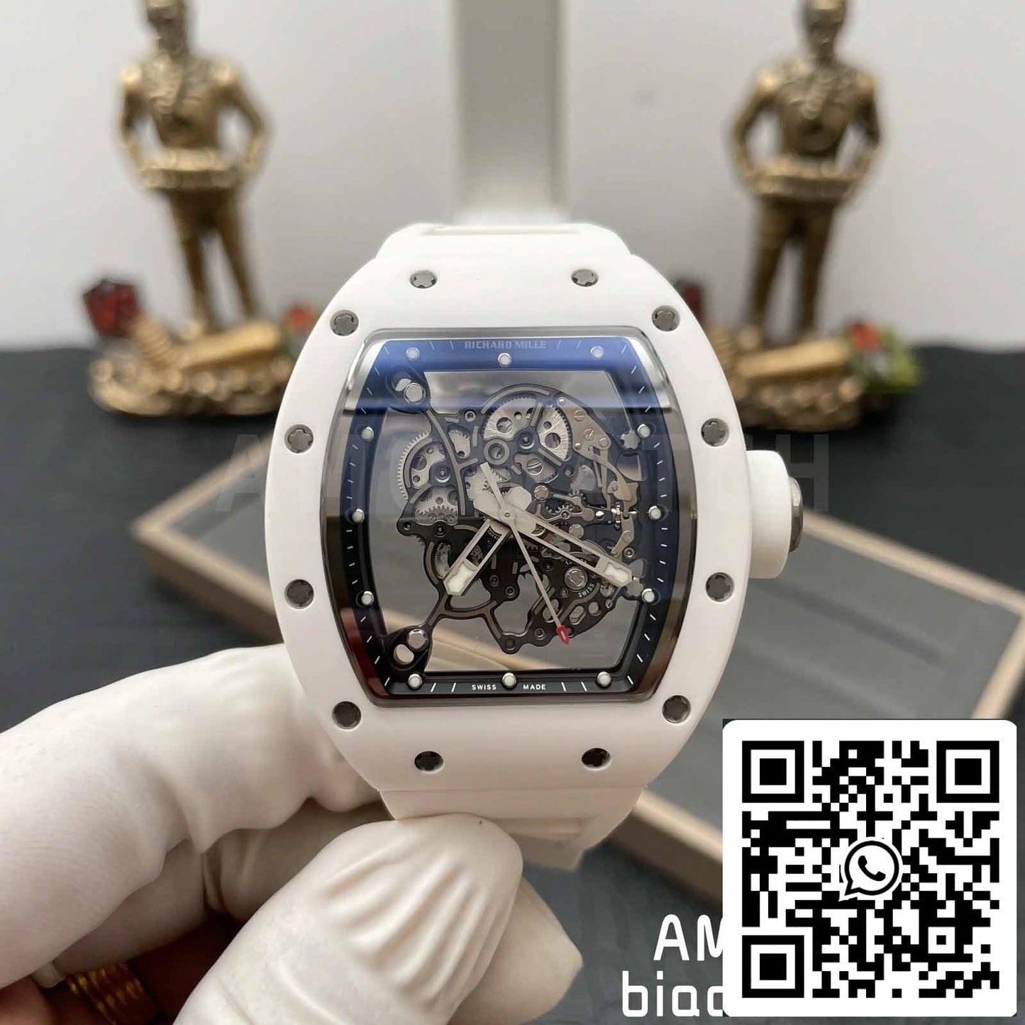 RICHARD MILLE RM055 Cassa in ceramica bianca 1:1 Best Edition BBR Factory [V3] Cinturino in caucciù 