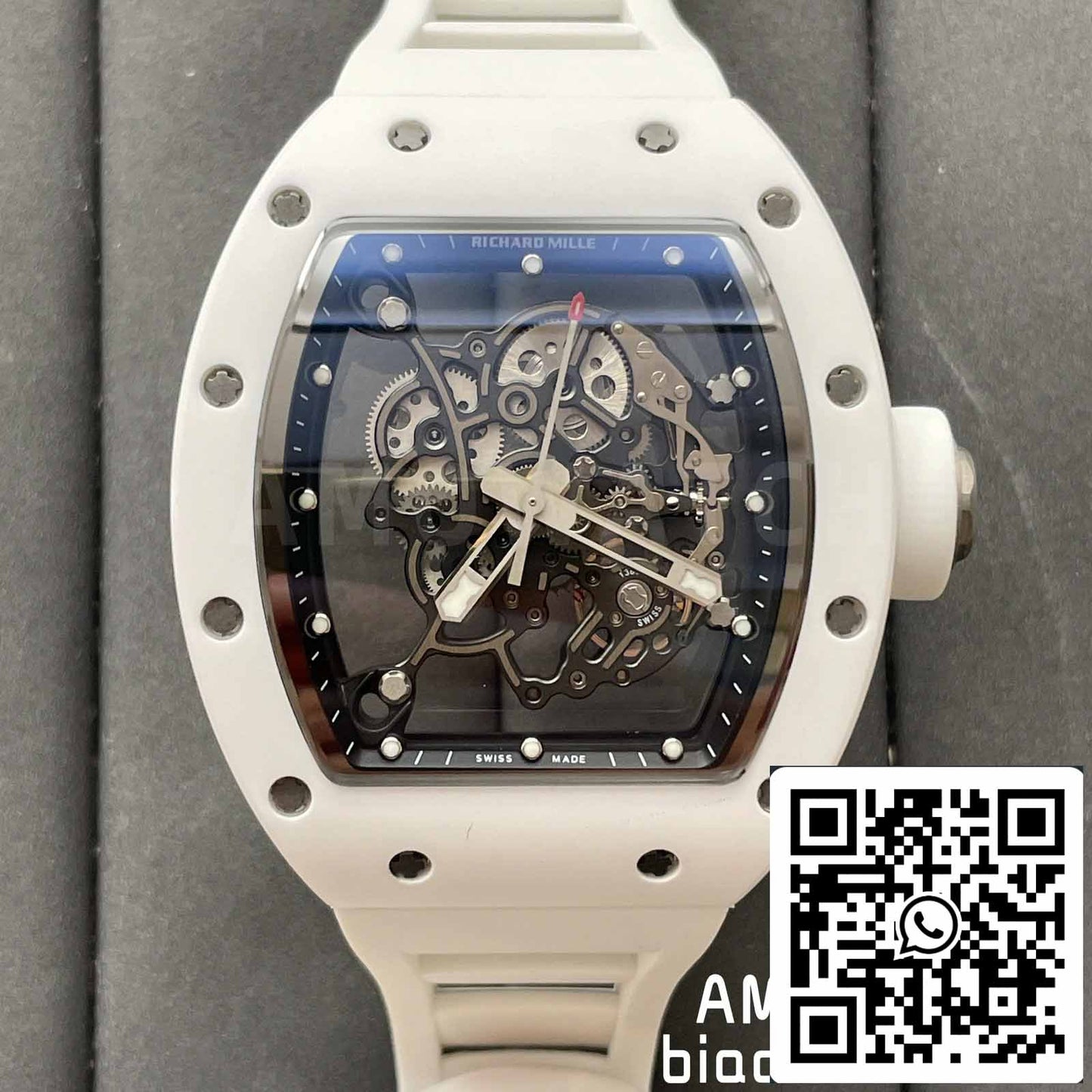 RICHARD MILLE RM055 Cassa in ceramica bianca 1:1 Best Edition BBR Factory [V3] Cinturino in caucciù 