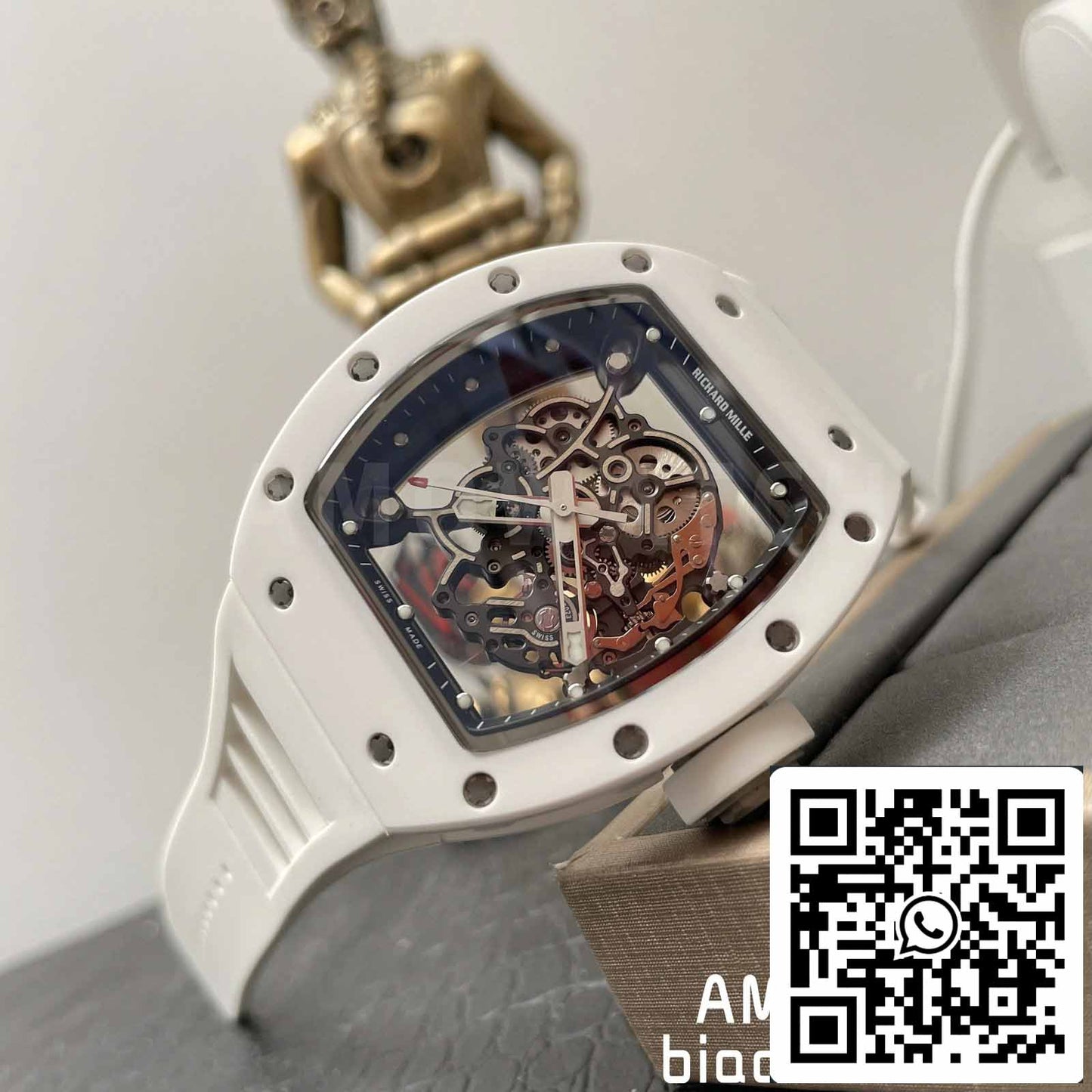 RICHARD MILLE RM055 Cassa in ceramica bianca 1:1 Best Edition BBR Factory [V3] Cinturino in caucciù 