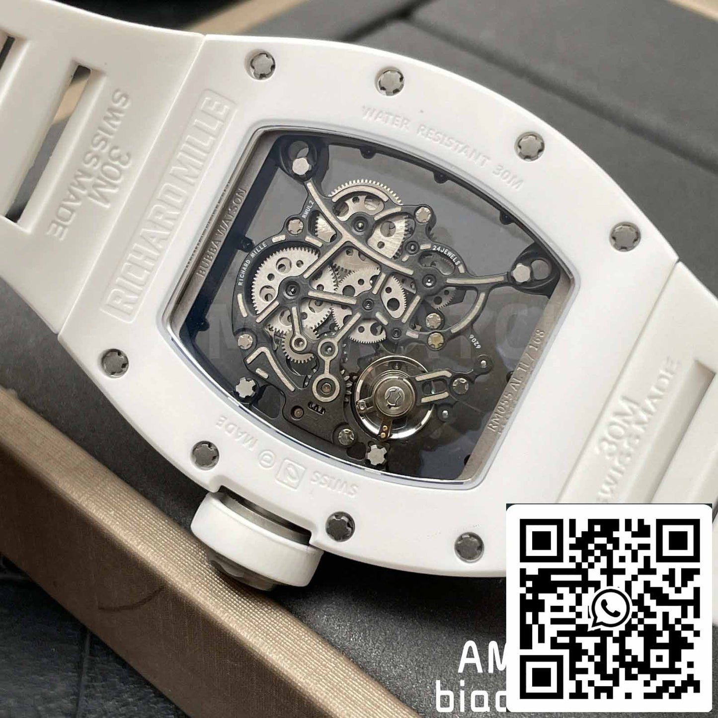 RICHARD MILLE RM055 Cassa in ceramica bianca 1:1 Best Edition BBR Factory [V3] Cinturino in caucciù 