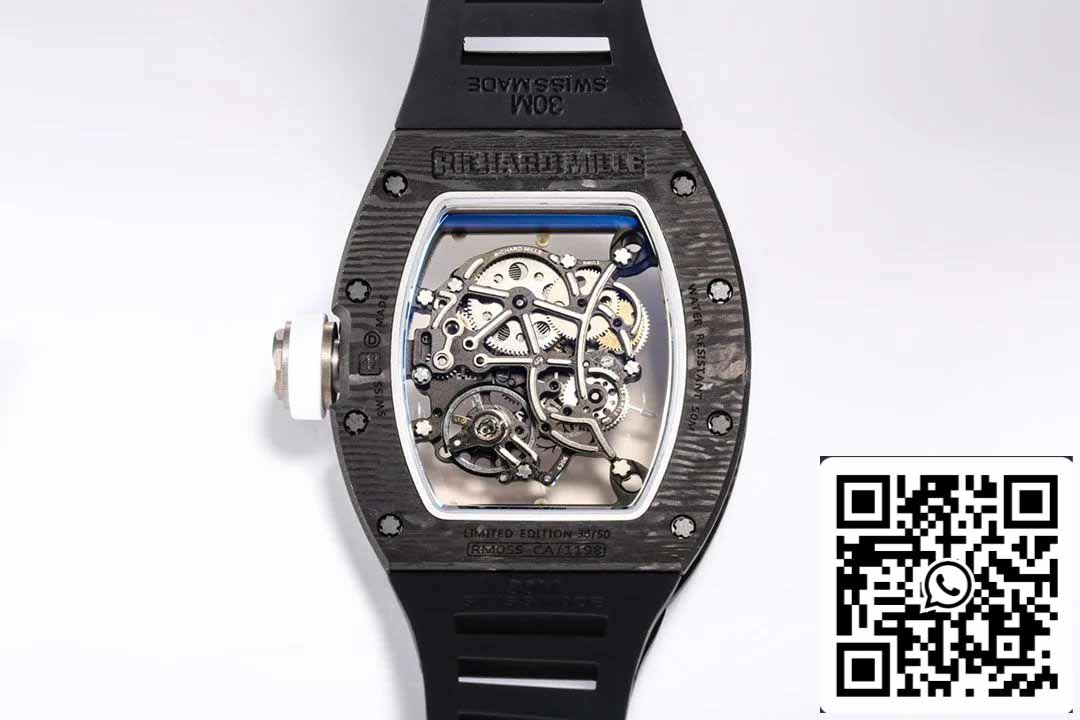 BBR Factory [V3] RICHARD MILLE RM055 RM-055 NTPT Caja de fibra de carbono Correa de caucho 