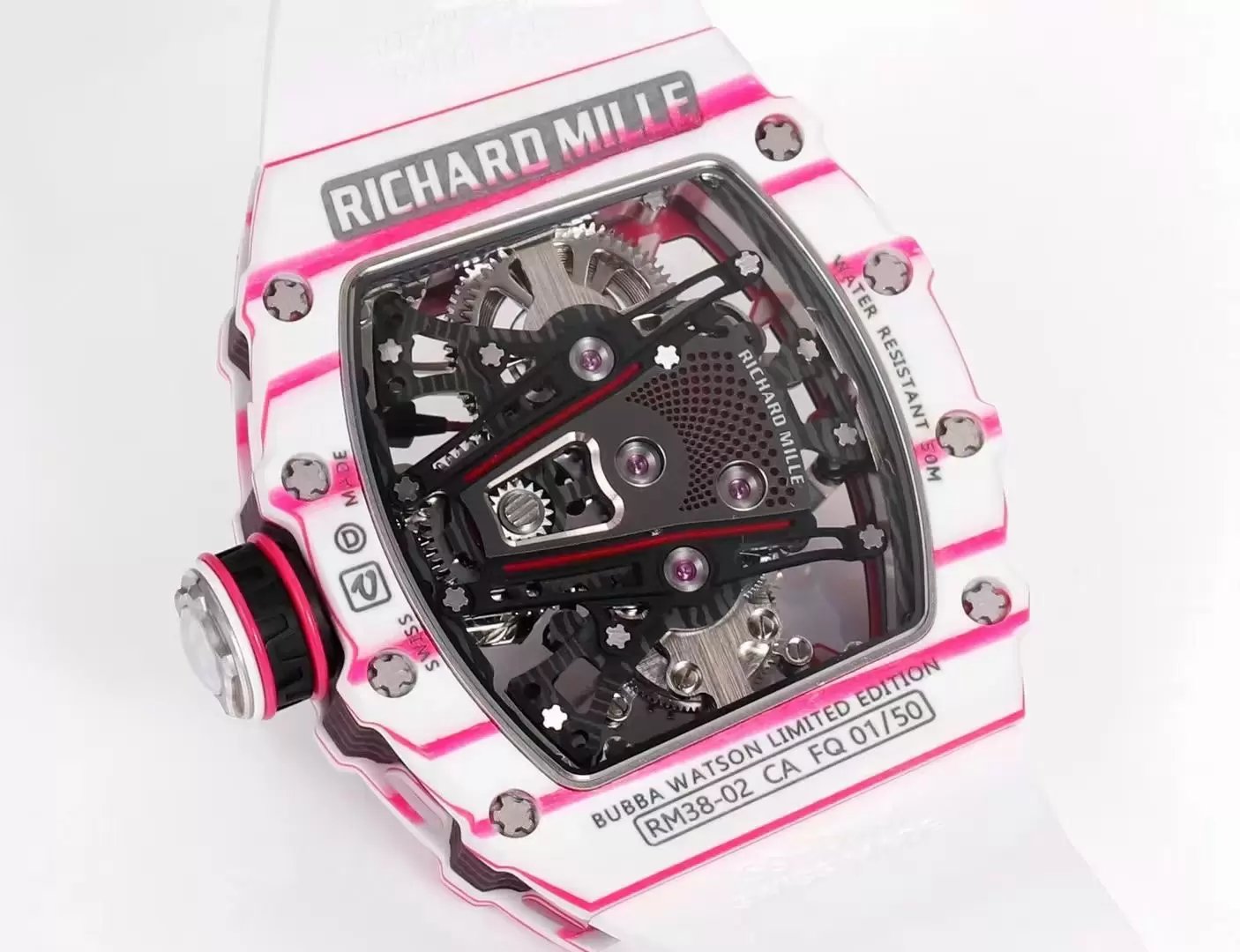 Richard Mille Bubba Watson Tourbillon RM38-02 1:1 Mejor Edición Correa de Caucho Blanca