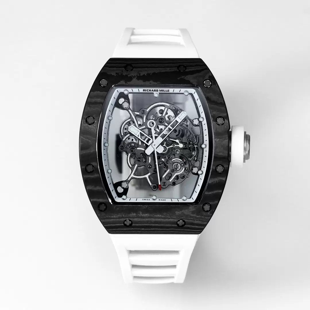 RICHARD MILLE RM055 Riprogettato originale 1:1 Best Edition BBR Factory 2024 Lunetta bianca Cinturino nero 