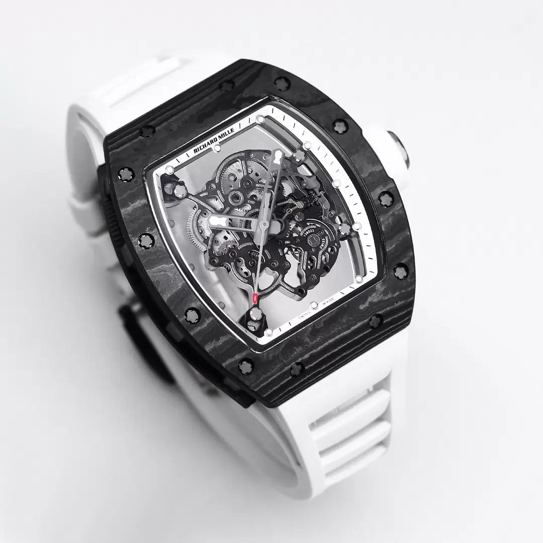 RICHARD MILLE RM055 Riprogettato originale 1:1 Best Edition BBR Factory 2024 Lunetta bianca Cinturino nero 