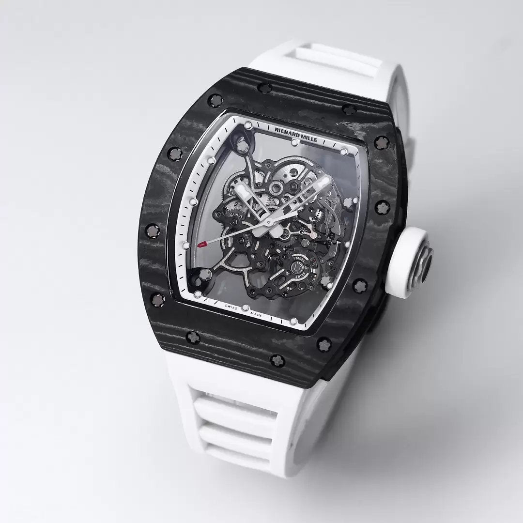 RICHARD MILLE RM055 Rediseñado original 1:1 Best Edition BBR Factory 2024 Bisel blanco Correa negra 