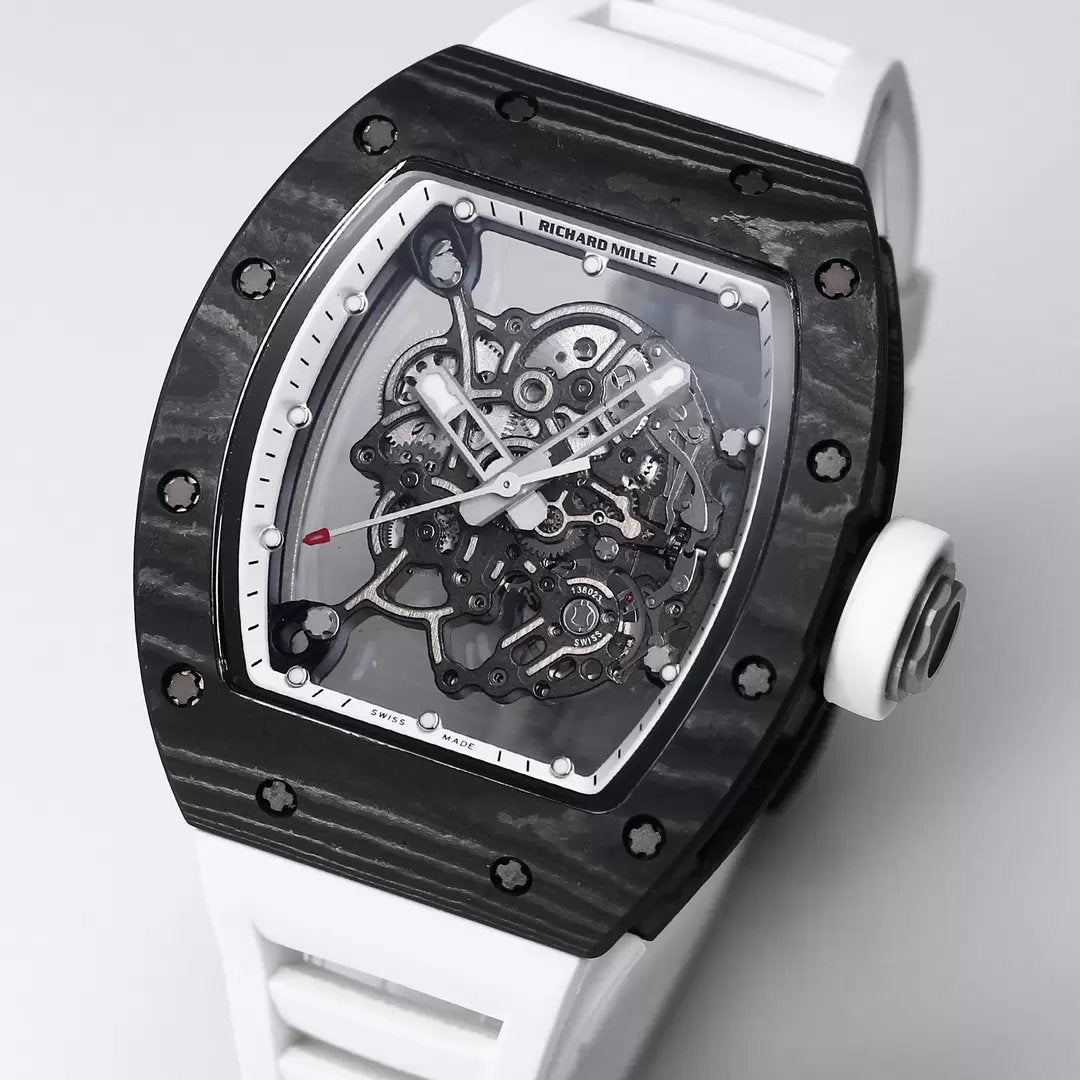 RICHARD MILLE RM055 Riprogettato originale 1:1 Best Edition BBR Factory 2024 Lunetta bianca Cinturino nero 