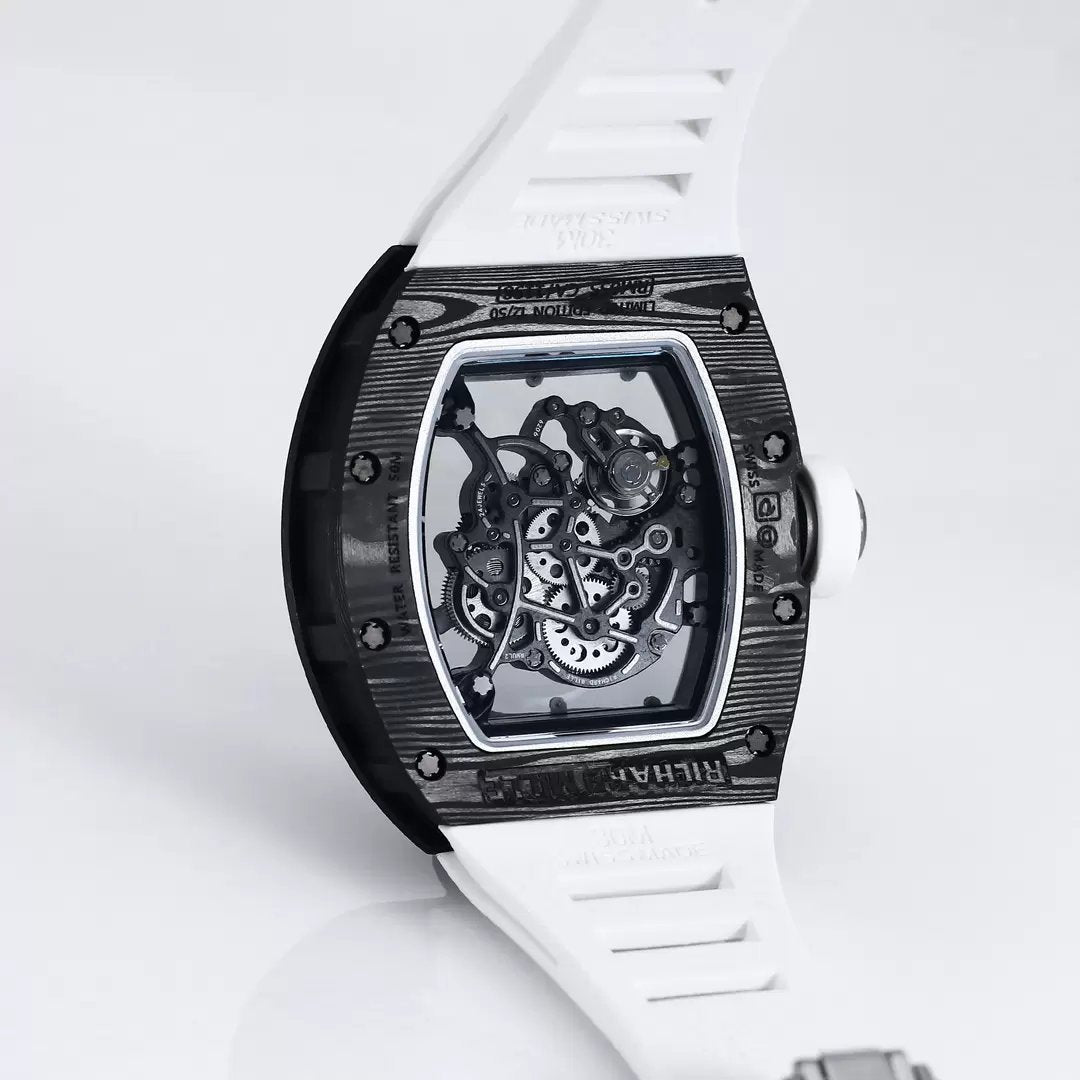 RICHARD MILLE RM055 Riprogettato originale 1:1 Best Edition BBR Factory 2024 Lunetta bianca Cinturino nero 