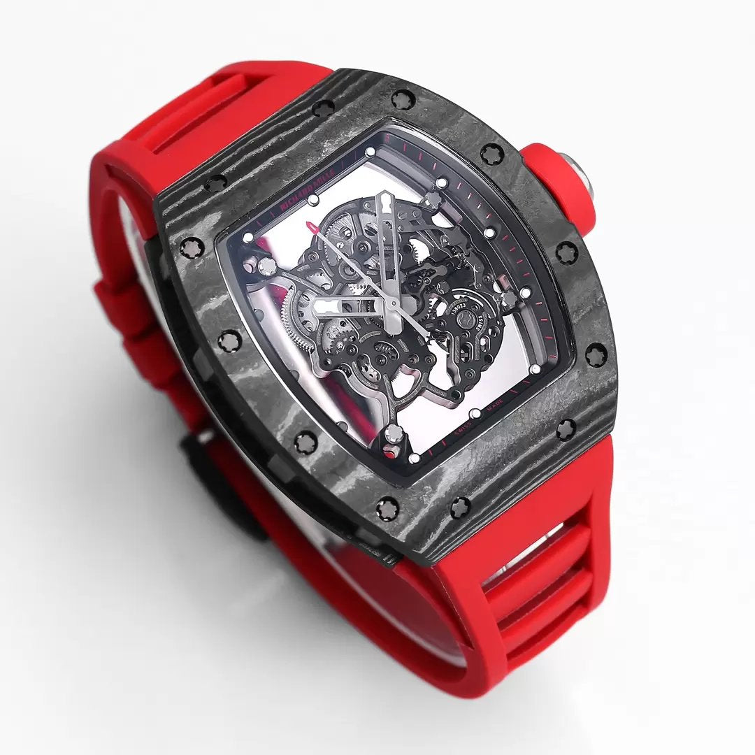 RICHARD MILLE RM055 Rediseñado original 1:1 Mejor edición BBR Factory 2024 Bisel negro Correa roja 