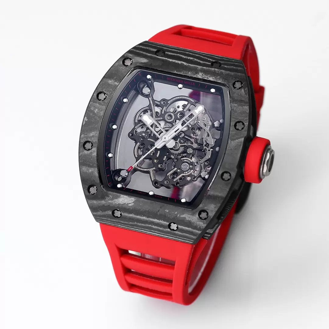 RICHARD MILLE RM055 Rediseñado original 1:1 Mejor edición BBR Factory 2024 Bisel negro Correa roja 