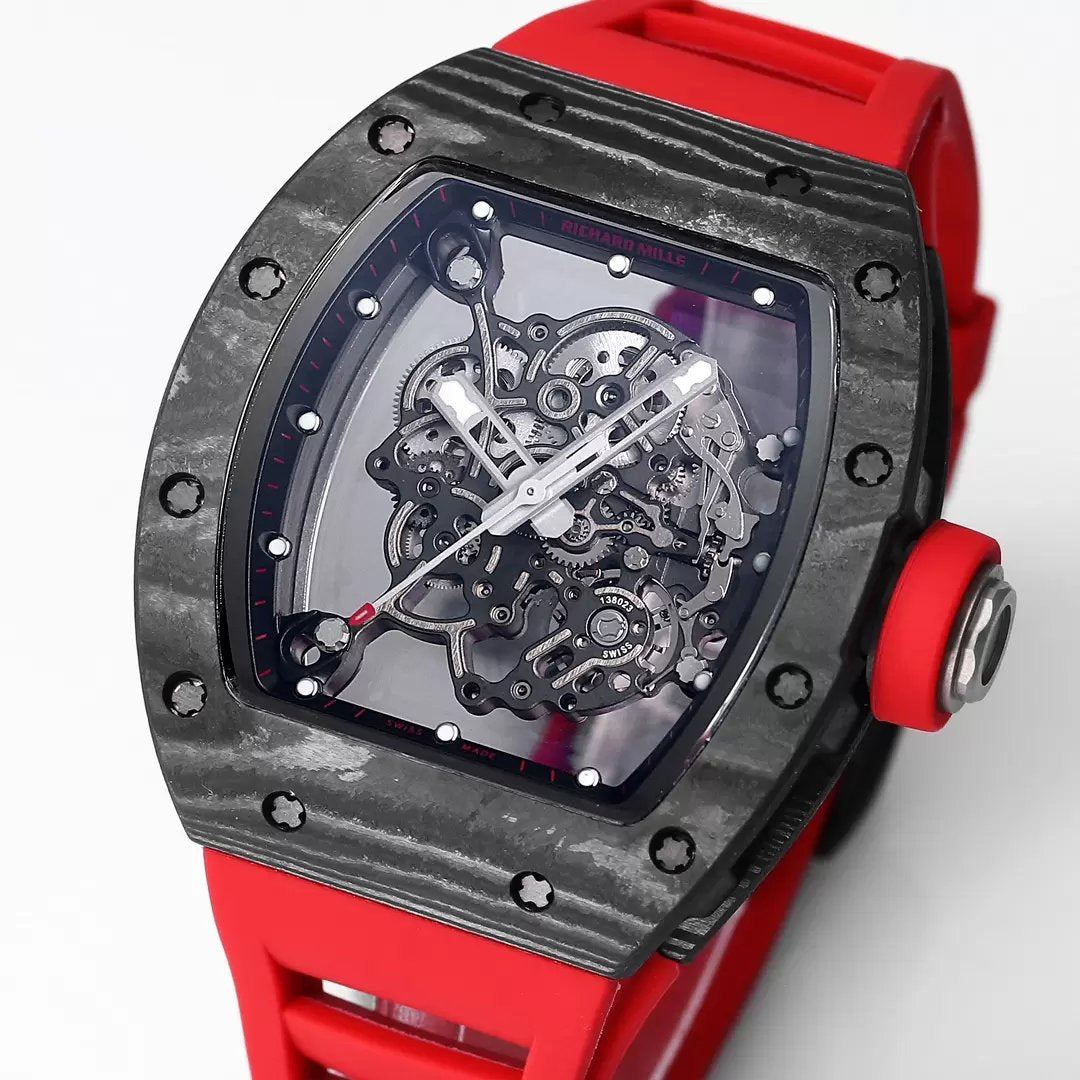 RICHARD MILLE RM055 Rediseñado original 1:1 Mejor edición BBR Factory 2024 Bisel negro Correa roja 