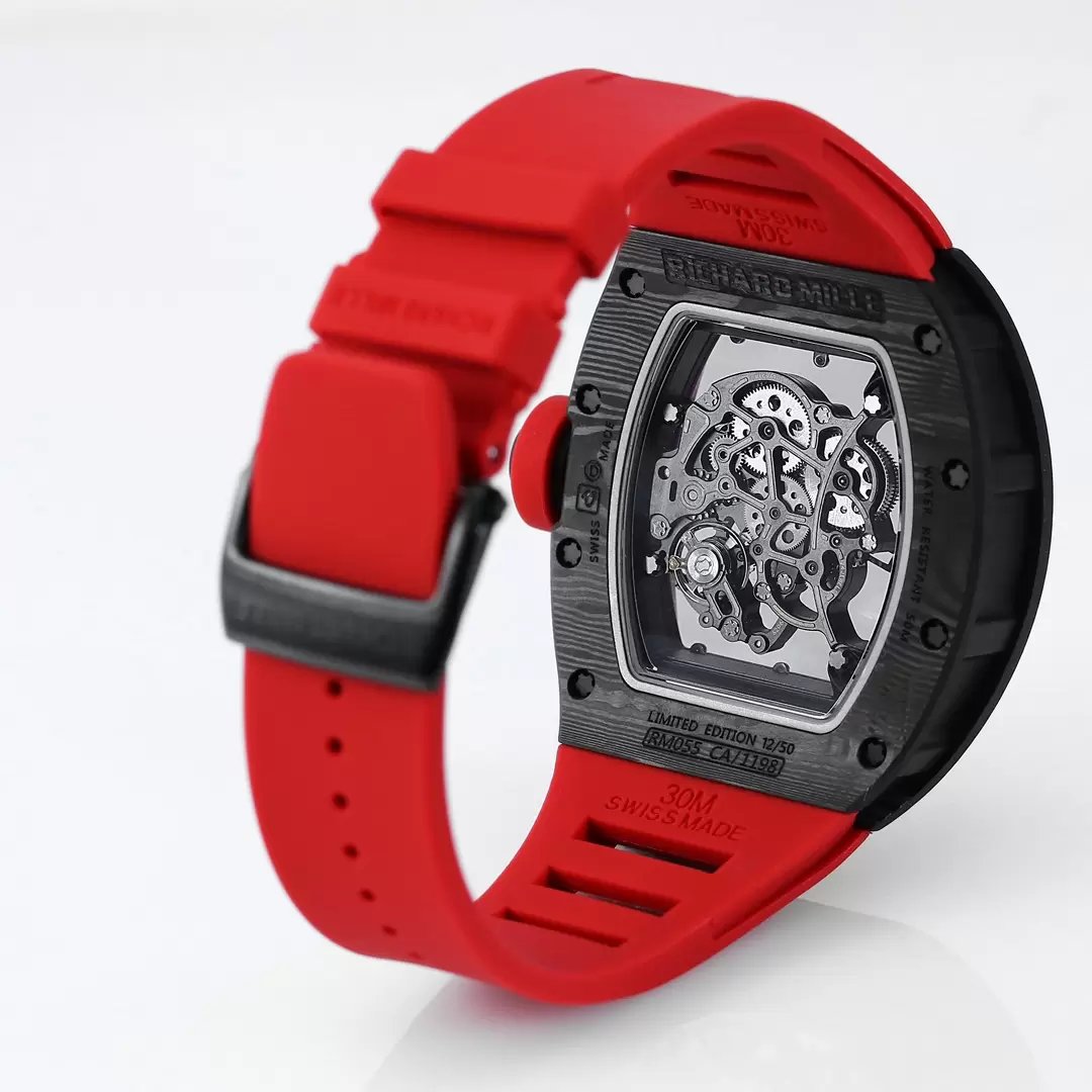 RICHARD MILLE RM055 Rediseñado original 1:1 Mejor edición BBR Factory 2024 Bisel negro Correa roja 