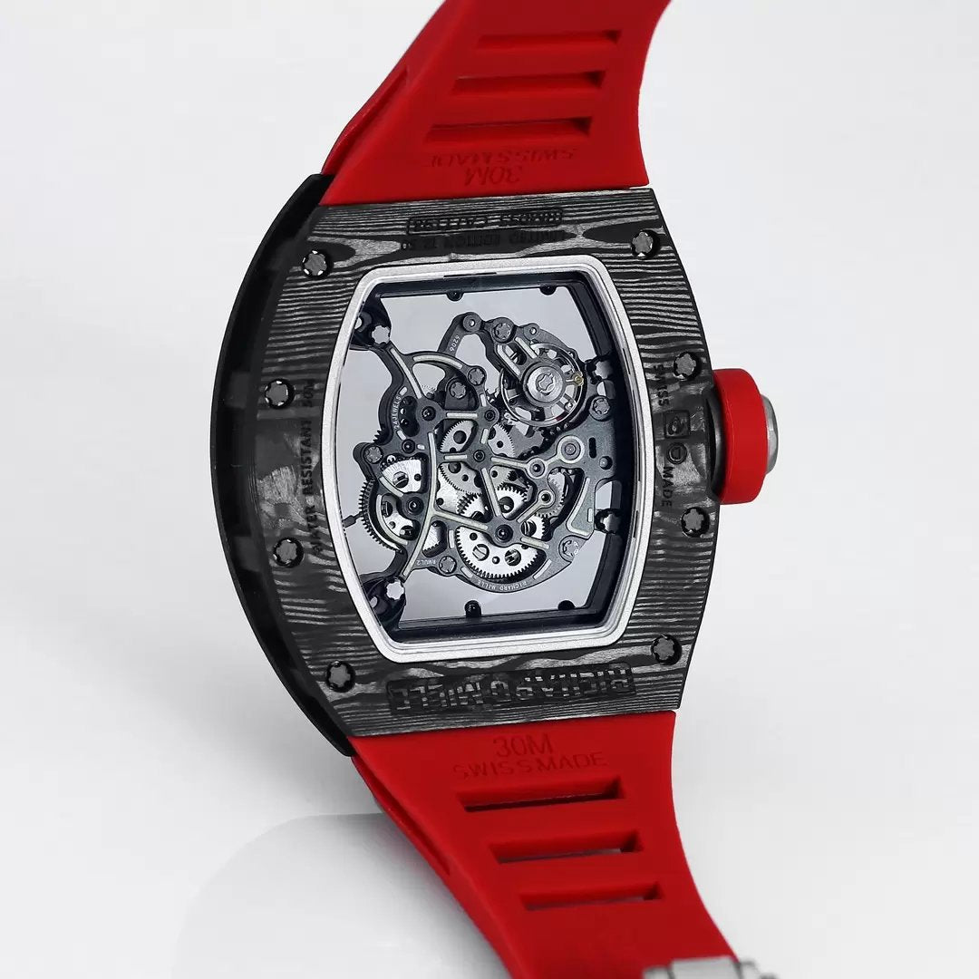 RICHARD MILLE RM055 Rediseñado original 1:1 Mejor edición BBR Factory 2024 Bisel negro Correa roja 