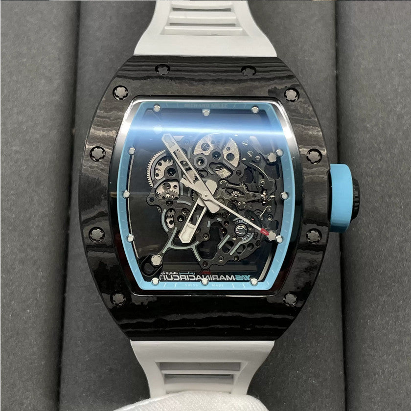 RICHARD MILLE RM055 Rediseñado original 1:1 Mejor edición BBR Factory 2024 Correa azul blanca 