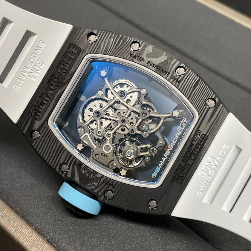 RICHARD MILLE RM055 Rediseñado original 1:1 Mejor edición BBR Factory 2024 Correa azul blanca 