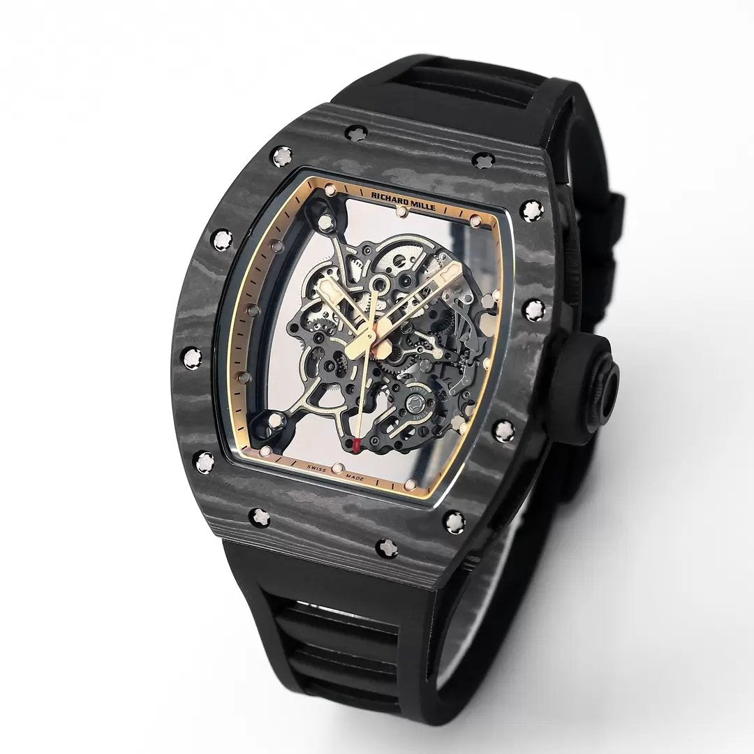 RICHARD MILLE RM055 Rediseñado original 1:1 Mejor Edición BBR Factory 2024 Correa Dorada Negra 