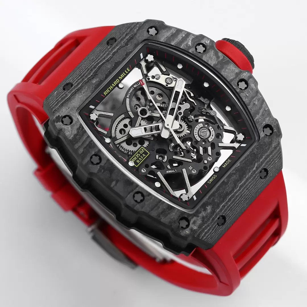 Richard Mille RM035-02 1:1 Best Edition BBR Factory Caja de carbono NTPT Correa roja 