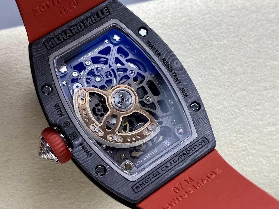 Richard Mille RM 07 RM007 Carbon NTPT Case 1:1 Best Edition G+ Factory Cinturino Rosso