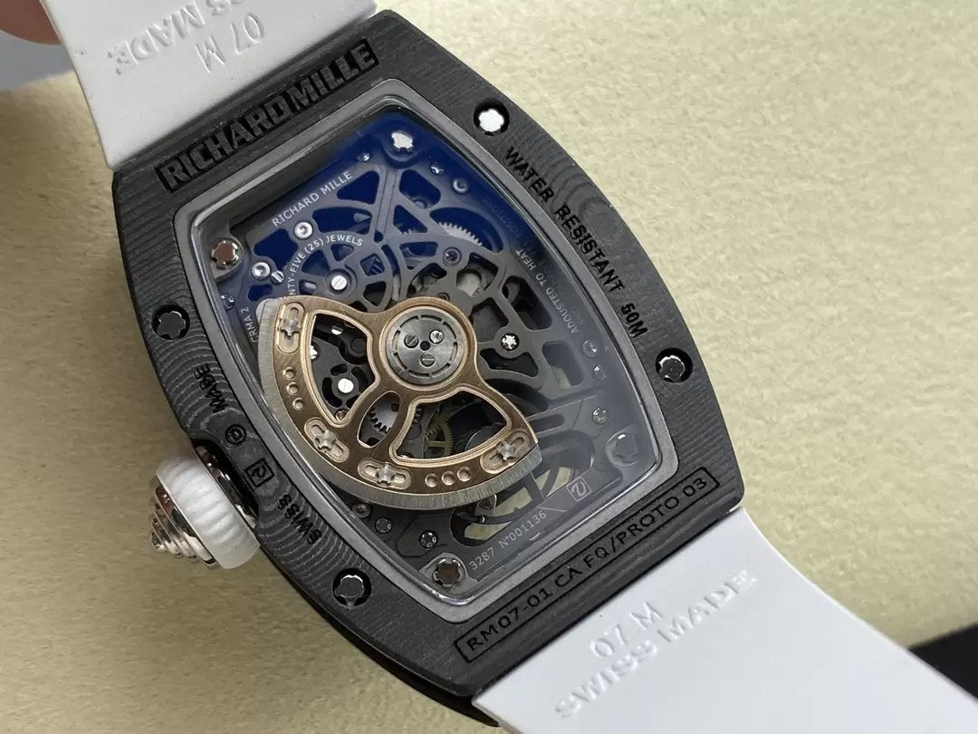 Richard Mille RM 07 RM007 Carbon NTPT Case 1:1 Best Edition G+ Factory Cinturino Bianco