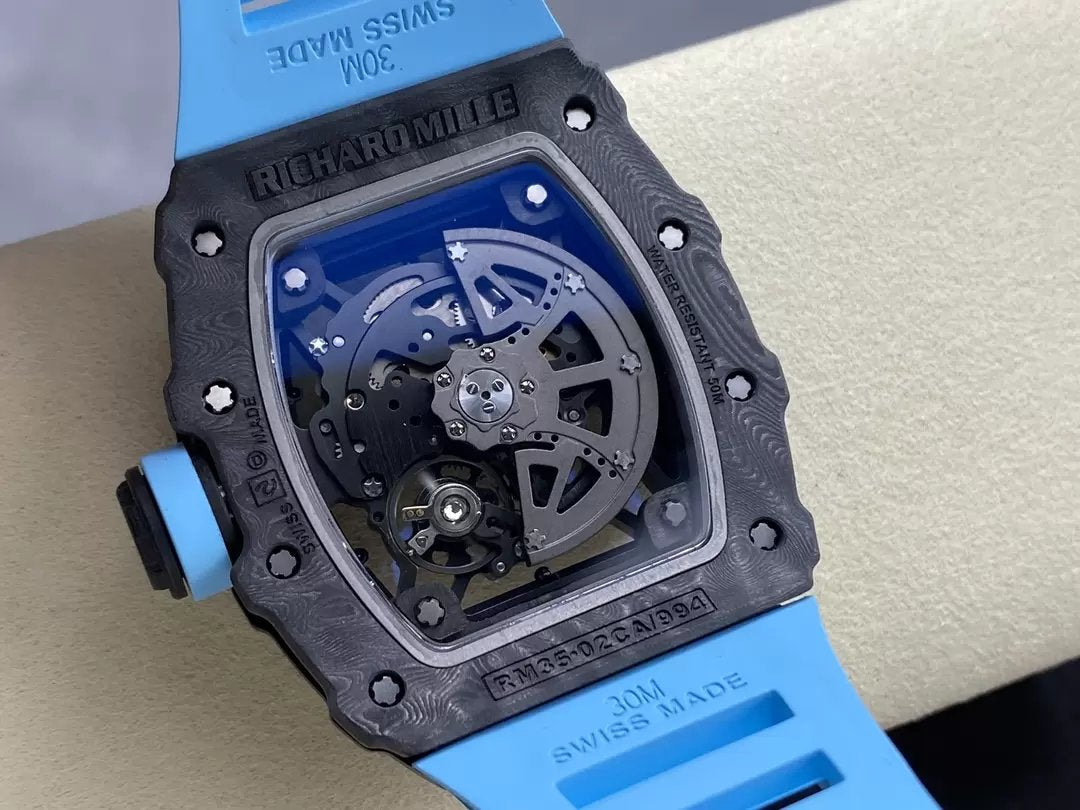 Richard Mille RM035-02 G+ Factory RM3502 Carbon NTPT Cinturino Blu 