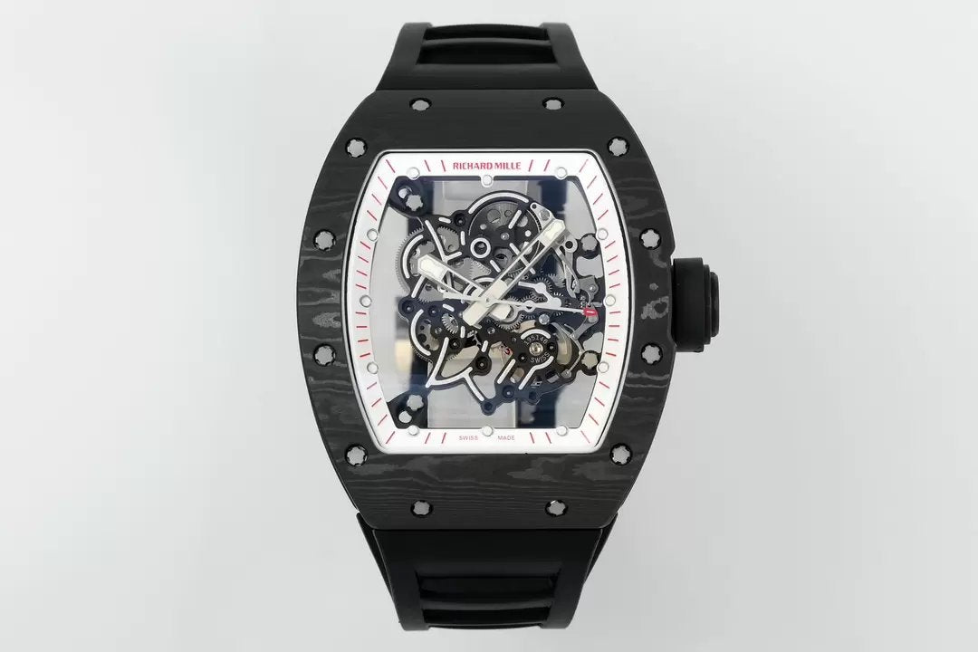 RICHARD MILLE RM055 RM-055 ZF 2024 1:1 Best Edition Caja de fibra de carbono Caucho negro 