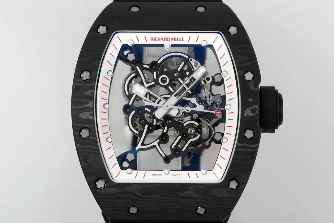 RICHARD MILLE RM055 RM-055 ZF 2024 1:1 Best Edition Caja de fibra de carbono Caucho negro 