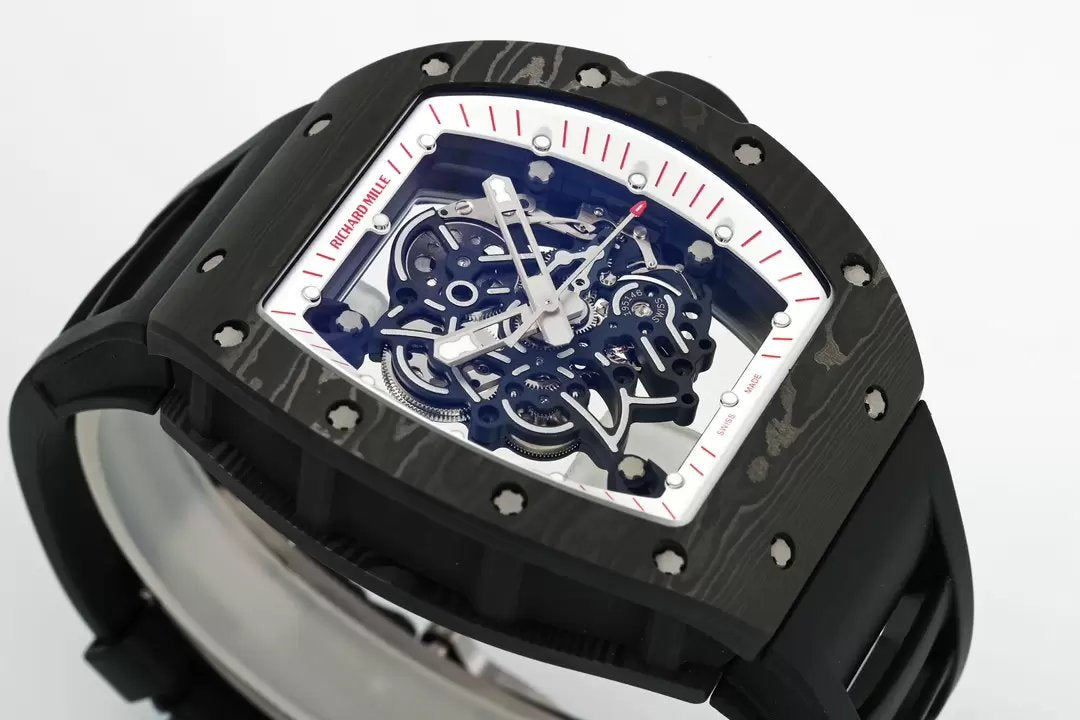 RICHARD MILLE RM055 RM-055 ZF 2024 1:1 Best Edition Caja de fibra de carbono Caucho negro 