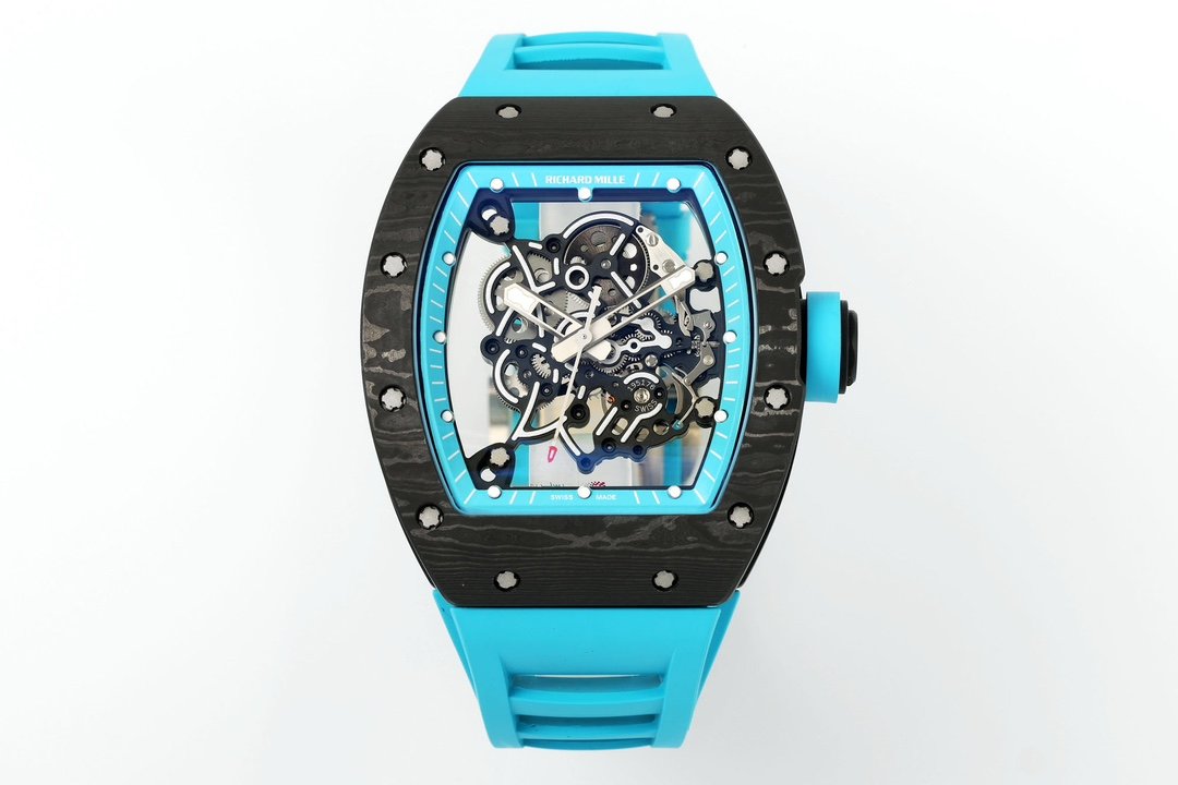 RICHARD MILLE RM055 ZF 2024 1:1 Best Edition Caja de fibra de carbono Correa turquesa 