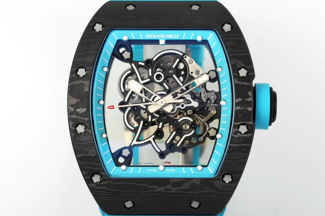 RICHARD MILLE RM055 ZF 2024 1:1 Best Edition Caja de fibra de carbono Correa turquesa 