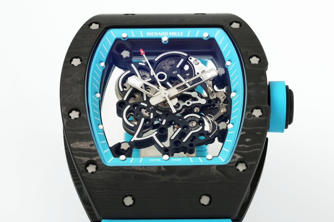 RICHARD MILLE RM055 ZF 2024 1:1 Best Edition Caja de fibra de carbono Correa turquesa 