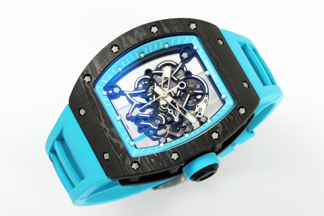 RICHARD MILLE RM055 ZF 2024 1:1 Best Edition Caja de fibra de carbono Correa turquesa 