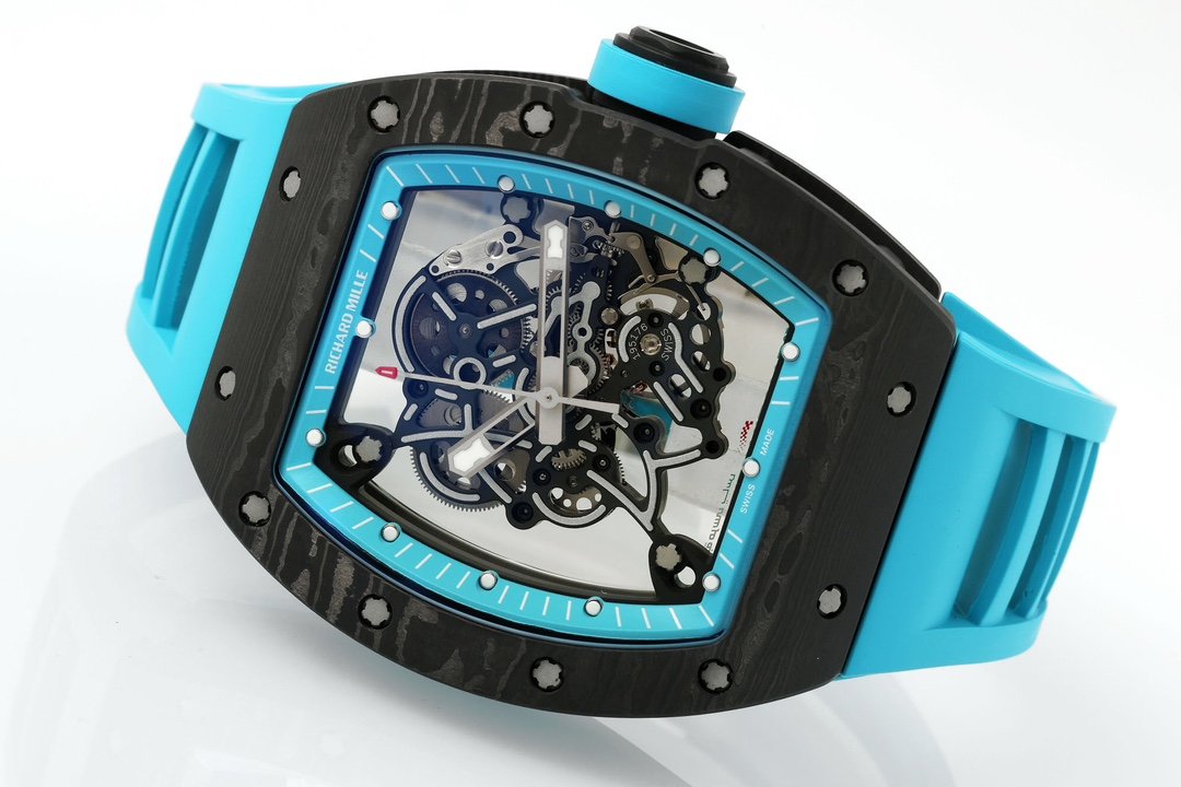 RICHARD MILLE RM055 ZF 2024 1:1 Best Edition Caja de fibra de carbono Correa turquesa 