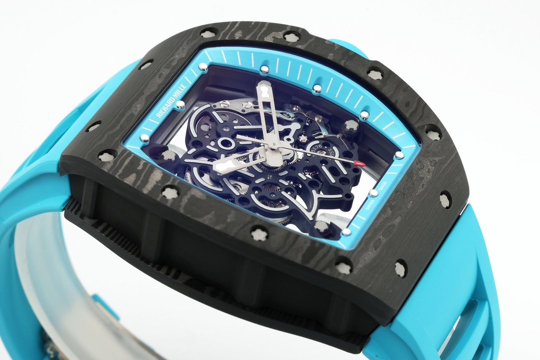 RICHARD MILLE RM055 ZF 2024 1:1 Best Edition Caja de fibra de carbono Correa turquesa 